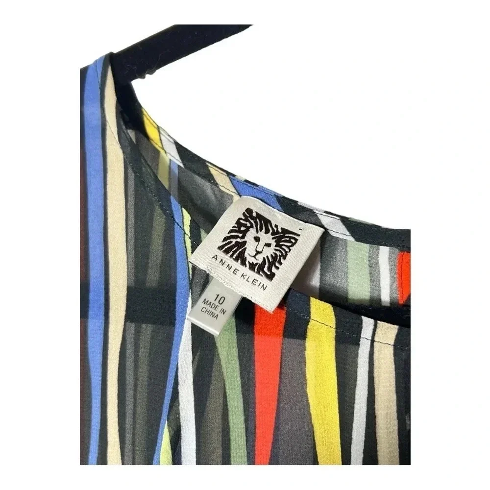 1911. ANNE KLEIN STRIPED SHORT SLEEVE COVERUP/OVERLAY DRESS HI LOW‎ BOTTOM SZ 10